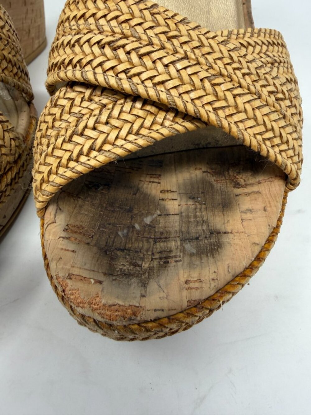 Stuart Weitzman Minx espadrille wedge sandals 9 cork straw ankle strap heeled - Picture 4 of 14